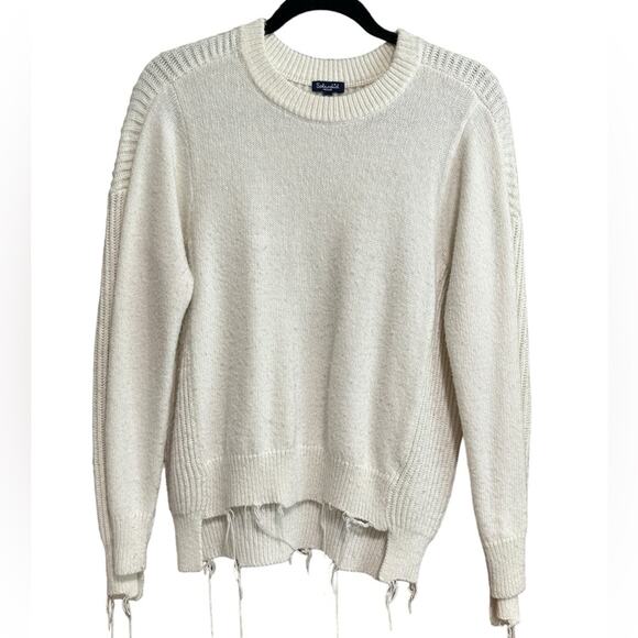 Splendid Frayed Hem Cotton Blend White Cream Sweater Size Medium - Picture 1 of 4